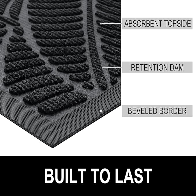 Colorxy Waterproof Doormat, Sturdy Natural Rubber Front Indoor Mat, Non Slip Low Profile Indoor Outdoor Door Mats, Stain and Fade Resistant Floor Mat, Easy Clean Patio Entrance Mat, 36''x24'', Black