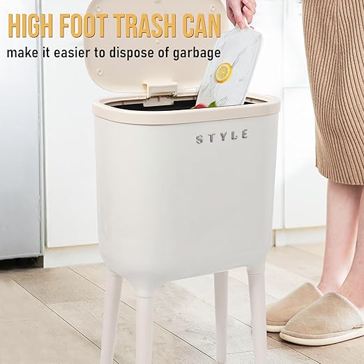XPIY 4 Gallon Trash Can with Wheels and Lid, Modern Narrow Garbage Can with Raised Legs, Space-Saving Rolling Dog-Proof Trash Bin for Bathroom, Kitchen, Bedroom, Office (1, White-1)