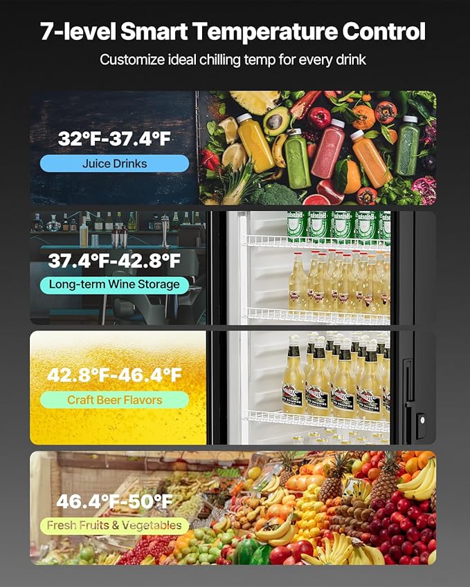VEVOR Commercial Merchandiser Refrigerator, 13.3 CU.FT Glass Door Display Refrigerator, Beverage Cooler Merchandiser with Adjustable Shelves, Soft LED Light, Customizable Lightbox, Black