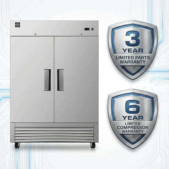 Commercial Freezer 2-Doors Solid Upright Reach in Two Section Stainless Steel NSF Certified 54" Width, Capacity 47Cuft, Restaurant Quality Kitchen -8°F Cold AKF-13781