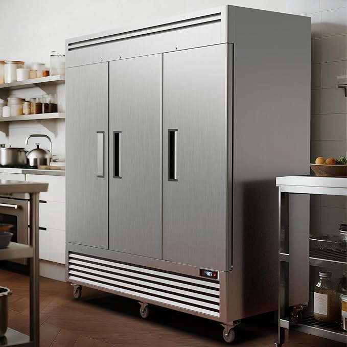 Coolake 82" Commercial Reach-in Freezer 3 Solid Doors, 72 Cu.ft Stainless Steel Fan Cooling Upright Freezer 12 Adjustable Shelves, Commercial Freezer for Restaurant Kitchen Grocery Store Prep Area