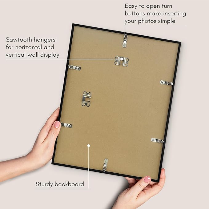 Americanflat 11x15 Picture Frame with Polished Plexiglass - Streamline Collection - Thin Border Picture Frame for Wall Display - Hanging Hardware Included - Black