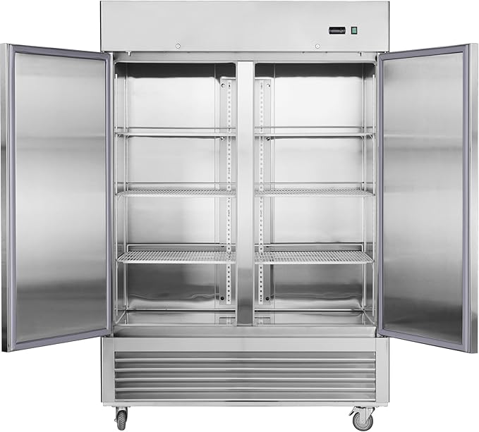 54" Upright Commercial Freezer with 2 Solid Door, 42 Cu.Ft Reach-in Freezer, Stainless Steel Interior and Exterior Construction, -8℉ ~ -2℉, Fan Cooling Freezer, ETL and DOE