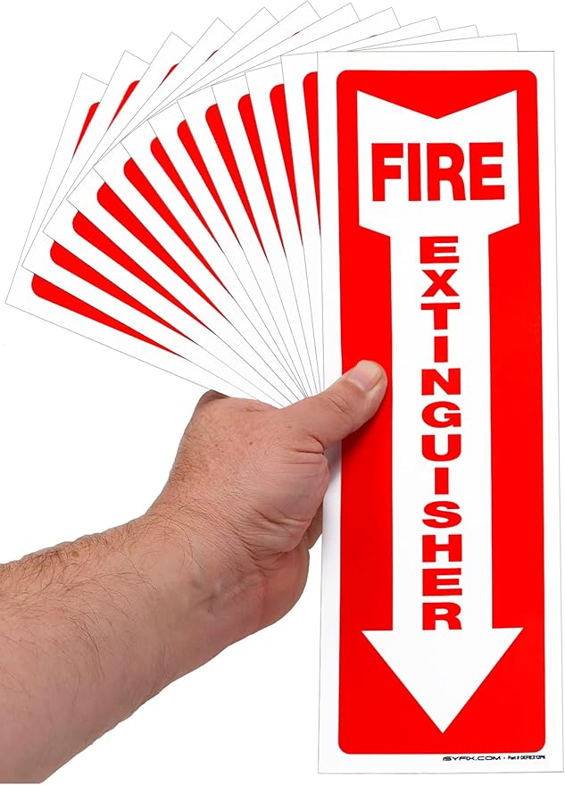 iSYFIX Fire Extinguisher Signs Stickers – 12 Pack 4x12 Inch – Premium Self-Adhesive Vinyl Decal, Laminated for Ultimate UV, Weather, Scratch, Water & Fade Resistance, Indoor & Outdoor