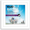 Americanflat 10x10 Picture Frame with Shatter-Resistant Glass - Use as 8x8 Frame with Mat or Display 10x10 Photo Without Mat - Signature Collection - Square Frames for Wall Display - White