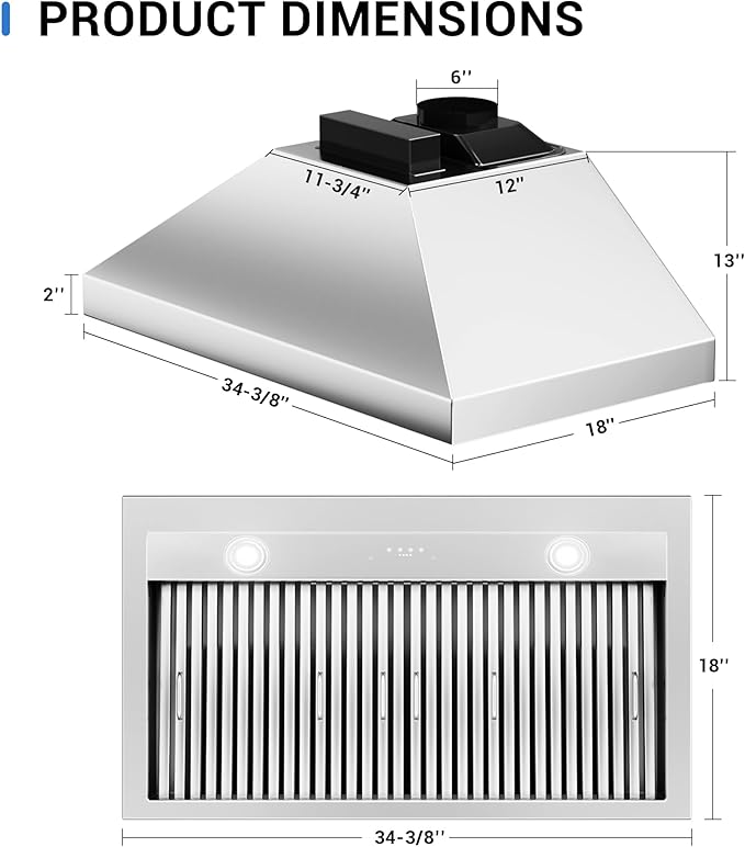 CT Copper Tailor Built-in Range Hood Insert/Liner 36 Inch,610 CFM Vent with 4-Speed Fan, LED Light, Dishwasher-safe Baffle Filter,Stainless Steel