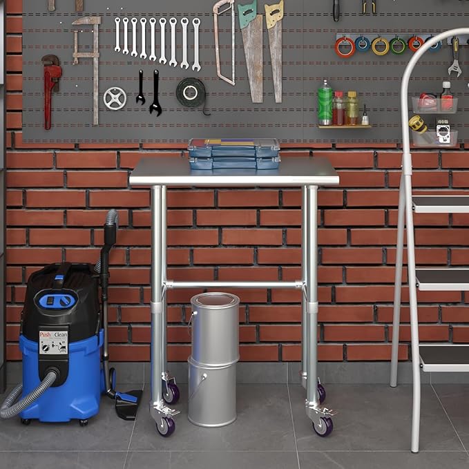 Stainless Steel Work Table Open Base & Wheels | Work Station | Metal Work Bench (Stainless Steel Work Table Open Base + Casters) (30" Long x 18" Deep)