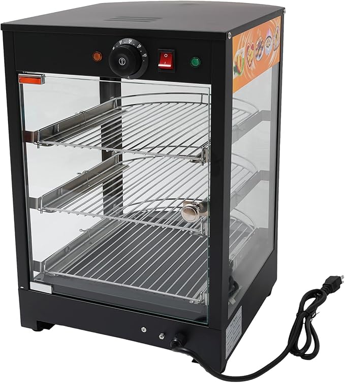 3-Tier Food Warmer, 800W Commercial Food Warmer Display Electric Heating Pizza Pastry Warmer Display Case 85-185℉ for Buffet Restaurant Countertop Catering Hot Box Warming Holding Cabinet