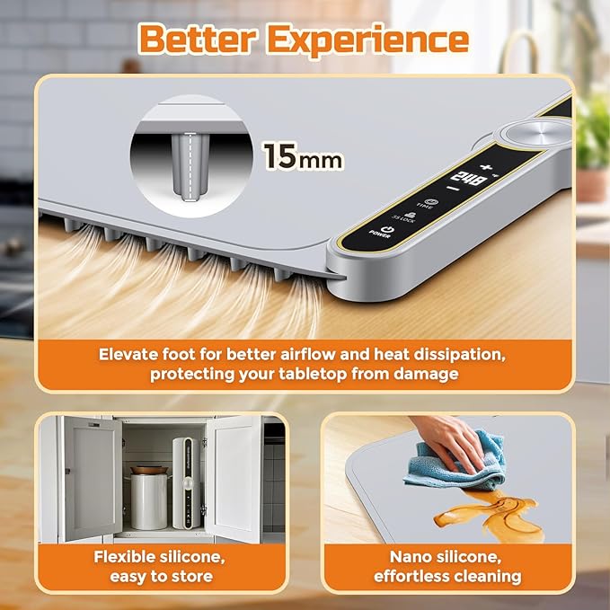 Warming Mat for Food - Extra Large 32"x15" Electric Warming Tray Warm 8 Dishes, 9-Temperature Adjustable, 1-6H Timer, Child Lock, 8s Fast Heating, Foldable Food-Grade Silicone Design