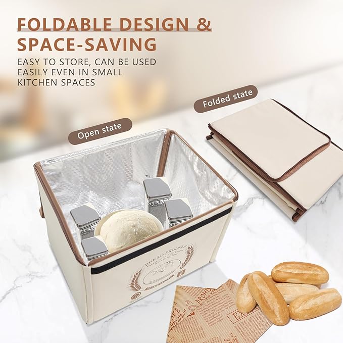 AICNLY Foldable Bread Proofing Box –Sourdough Starter Warmer Box with 77-122℉ Temp Control & 48H Timer, Insulated Fermentation Chamber for Sourdough, Yogurt, Pizza & Kombucha