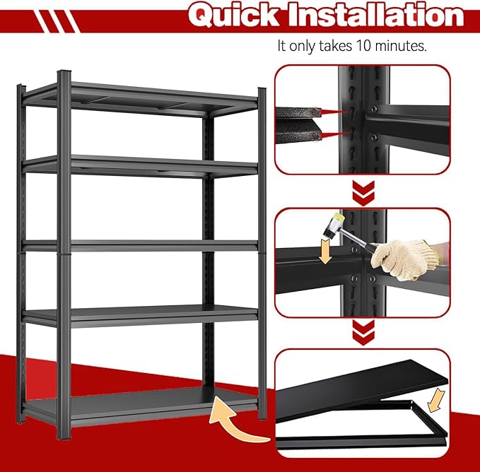 Garage Shelving Unit, 48"W x 24"D x 88"H, 5-Tier Heavy Duty, Steel Adjustable Shelf, 3800LBS, Garage & Basement Storage, Industrial-Grade Metal Shelves for Warehouses, Workshops, Black