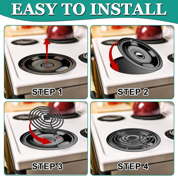 5304430149 5304430150 Black Porcelain Drip Pan Set & MP22YA Electric Range Burner Element Unit Set by Cenipar-Compatible with Frigi-daire Ken-more Cros-ley Tap-pan Range Oven/Stove