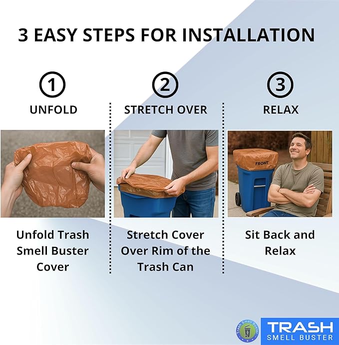 Trash Can Cover Odor Eliminating Bag with Elastic Band Lemon Scented Durable Chemical Free 45 Gallon 3 Pack