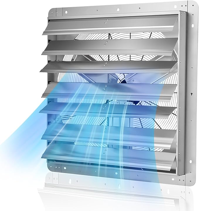 VEVOR 30 inch Shutter Exhaust Fan, Wall Mounted Attic Vent Fan with 6900 CFM Airflow, AC Motor, Heavy-duty Steel Construction, Low Noise for Shed, Garage, Greenhouse Ventilation Cooling, Silver