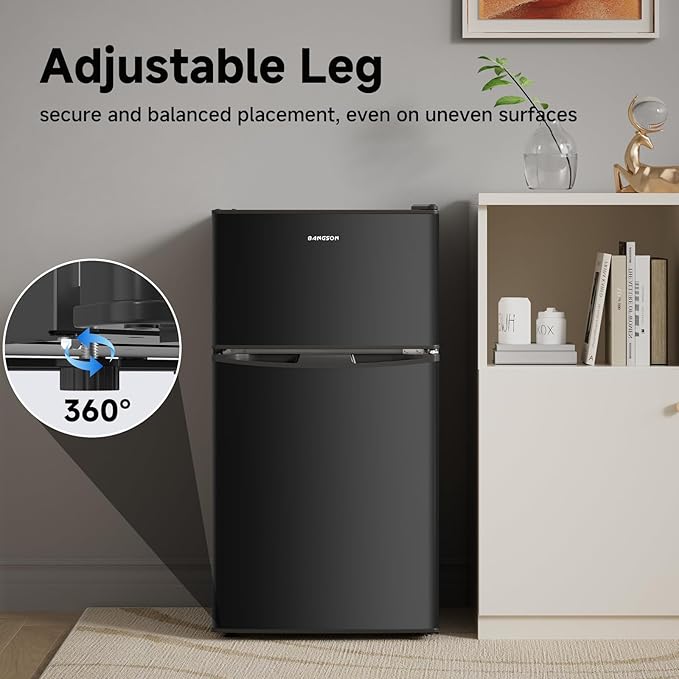 BANGSON Mini Fridge with Freezer, 2 Door Small Refrigerator with Freezer, Small Fridge for Bedroom, 3.2 CU.FT, For Home, Office, Dorm, Garage or RV, Black