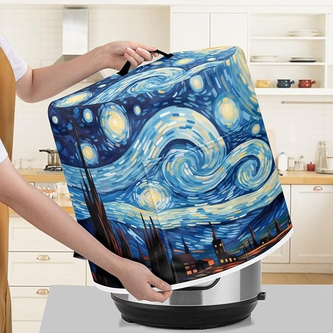 Van Gogh Starry Night Pressure Cooker Cover for Women Dust Protection Insulated Rice Cooker Cover with Easy to Clean Lining Dust Cover with Pockets for Instant Pot 6 Quart Appliance Cover