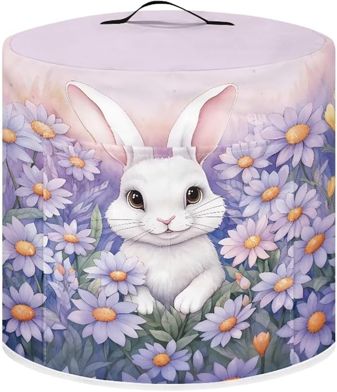 Pressure Cooker Cover for 8 Quart Air Fryer, Stain Resistant Washable Round Protective Electric Appliance Cover Kitchen Easter Decoration, Bunny Purple Flower