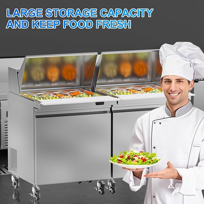 29" W Commercial Refrigerator Sandwich Salad Prep Table, 7.6 Cu.ft 1 Door Commercial Stainless Steel Mega Top Food Prep Fridge with 12 Pans, Salad Prep Station for Restaurant, Bar, Shop