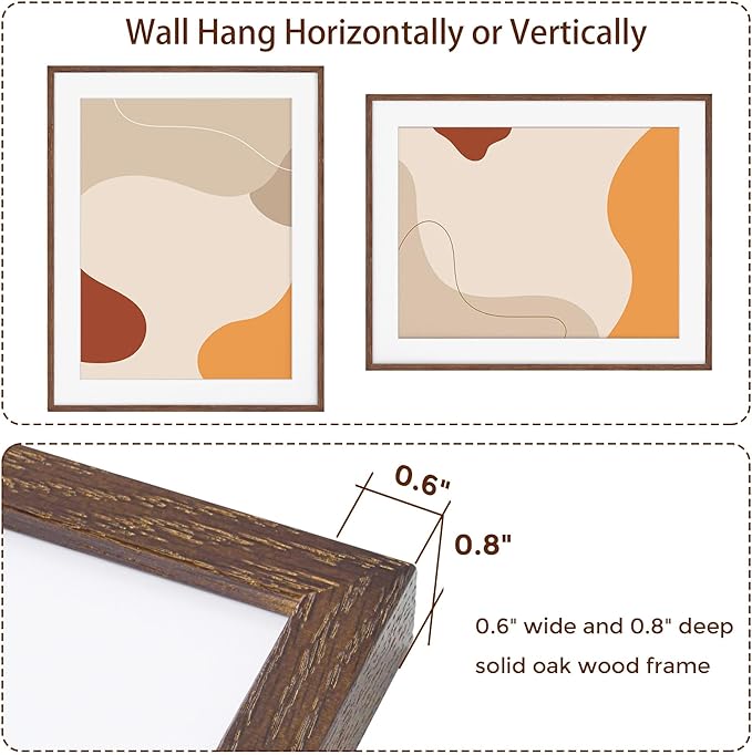 Fun Memories Oak Wood Picture Frame 22x28, 22 x 28 Poster Frame for Wall, 22"x28" Wood Frames Photo Frames in Walnut, Tempered Real Glass, 22x28 Frame with Mat for 18x24 (Walnut, 2 Pack)
