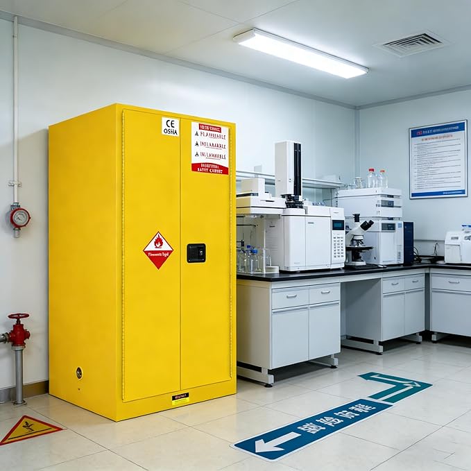 39" D × 39" W × 73" H Hazardous Material Flammable Storage Cabinets, Adjustable Shelf Steel and Ground Cable Storage Cabinet, for Explosion Proof Chemical Cabinet Yellow