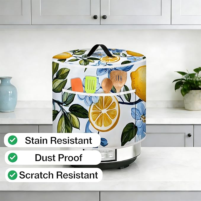 Rice Cooker Cover, Dust Cover for Kitchen Appliances with Handle and Storage Pocket, Easy to Clean Kitchen Decor Gift, Fits 3-6-8 Quart Instant Pot, Slow Cooker and Air Fryer