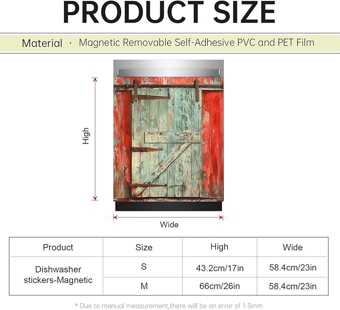 Paint Peeling Wood Door Dishwasher Decorative Cover, Vintage Barn Door Fridge Panel Decal, Dishwasher Skin Cover Sticker 23" W x 26" H Ordinary