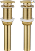 KES Sink Drain Stopper Without Overflow, Pop Up Drain for Bathroom Vessel Sink Brushed Gold 2 Pack, All Metal Rustproof Brass and 304 Stainless Steel, for 1.6"-1.9" Sink Hole, S2008D-BZ-P2