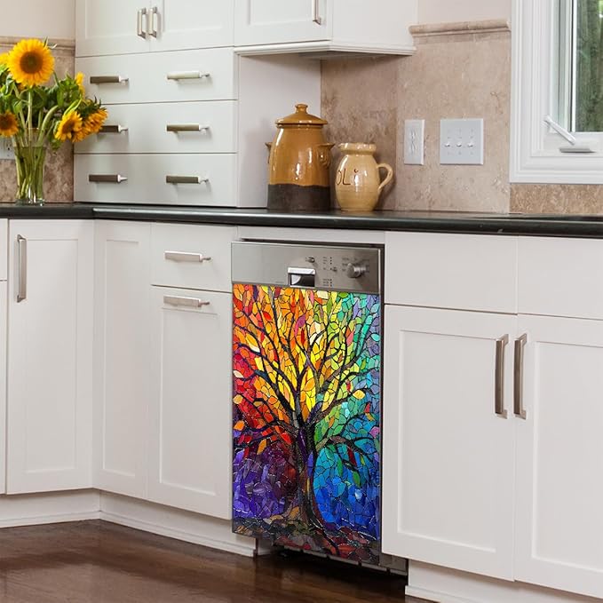 Dishwasher Magnet Cover Abstract Rainbow Tree of Life Front Dishwasher Cover Decoration Reusable Magnetic Door Cover Panel Decal Home Appliances Stickers Kitchen Refrigerator Fridge 23"x26"