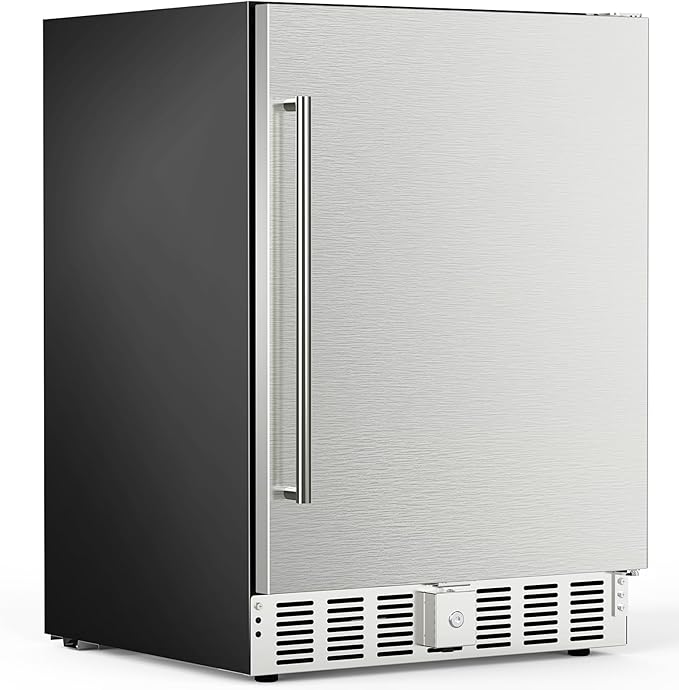 COWSAR Outdoor Refrigerator 24 Inch Wide, 180 Cans Fast Cooling Undercounter Built-in or Freestanding Stainless Steel Beverage Refrigerator, Powerful Cooling Compressor for Patio Kitchen, 32-50 °F