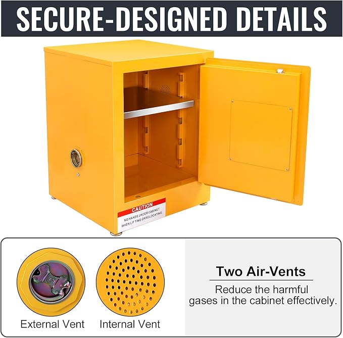 Flammable Storage Cabinet, Galvanized Steel Safety, Adjustable Shelf, for Commercial Industrial and Home Use