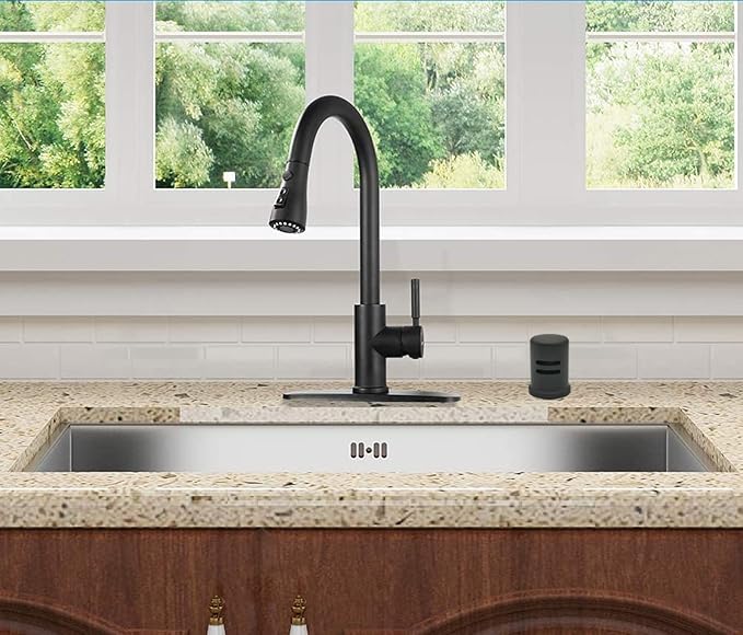 Dishwasher Air Gap Kits with Black Dishwasher Air Gap Cover and Matching Escutcheon, Replacement Black air gap dishwasher,Solid Brass Air Gap Cap,Matte Black Finish