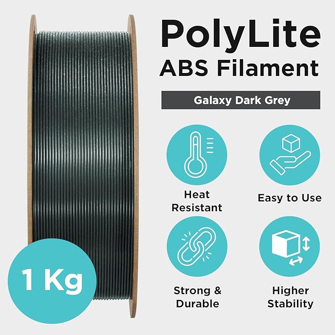 Polymaker Glitter ABS Filament 1.75mm, Galaxy Dark Gray 3D Printer Filament 1.75mm Heat Resistant 1kg - Twinkling ABS 3D Printing Filament, Strong & Durable, Dimensional Accuracy +/- 0.03mm