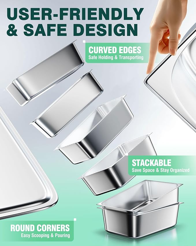 WantJoin Steam Table Hotel Pans 1/1 Full Size 6 Inch Deep 0.9mm Thick 6 Pack, Stainless Steel Metal Tray Sets Food Storage Container for Restaurant Chafing Dishes Commercial Catering Supplies