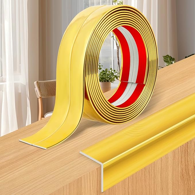 Wall Corner Protector Moulding Trim Peel and Stick Wall Corner Guards Trim Flexible Self Adhesive Edge Protector Moulding, 2.4 in x 20 Ft, Gold