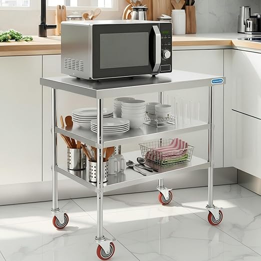 Stainless Steel Table with Wheels Stainless Steel Prep Table 24 x 30 Inch, NSF Commercial SS Metal Kitchen Prep Worktable for Restaurant Kitchen Garage Warehouse