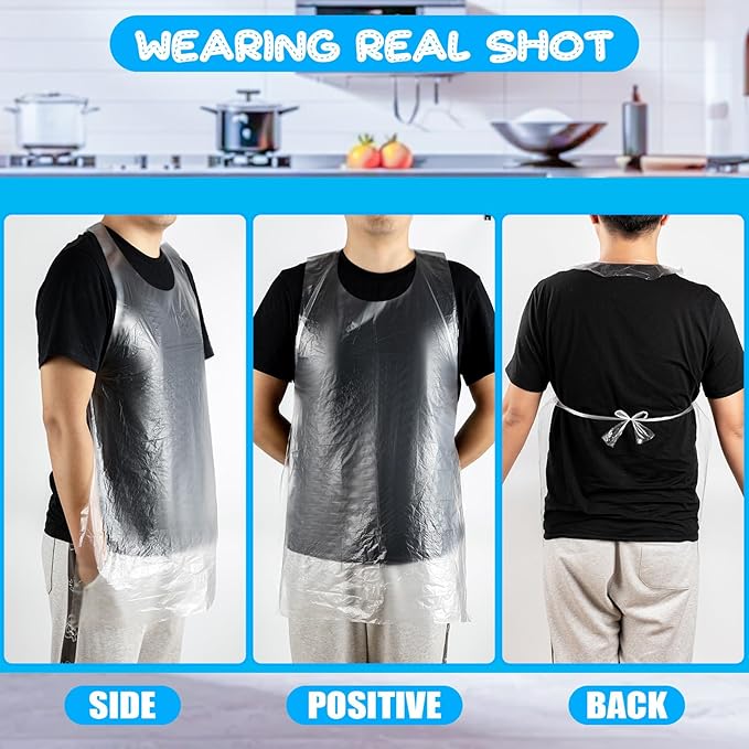 200Pcs Disposable Aprons for Adults, Plastic Aprons for Cooking, Waterproof Apron for Adults Painting Housework Picnic Party Etc