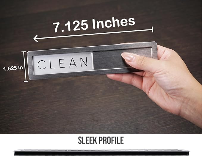 Stainless Steel Dishwasher Magnet Clean Dirty Sign - Premium Magnetic Signs That Say Clean/Dirty - Optional Sticker Adhesive for Non-Metal Surface Dish Washers - All Metal Minimalistic Style