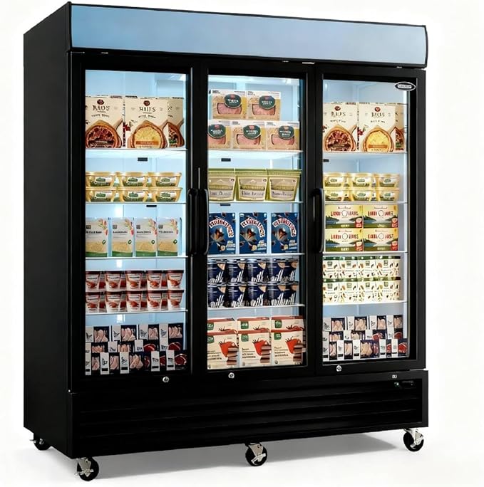 81" Commercial Upright Freezer with 3 Glass Door, 70 Cu.Ft Display Freezer Upright, -8~-1℉, Reach-in Fan Cooling Freezer with 8 Shelves & LED Top Panel for Restaurant Diner Bar, ETL Approved