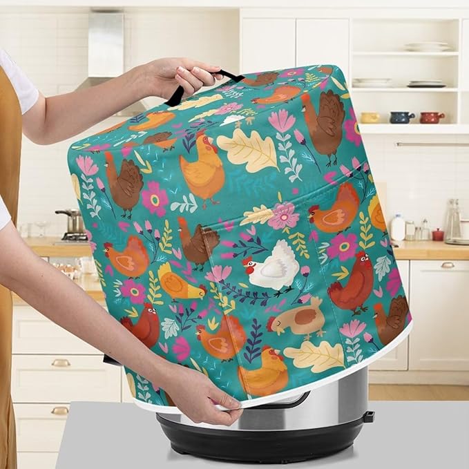 Flashideas Cartoon Chicken Dust Cover with Pocket for Instant Pot, Rice Cooker and Air Fryer, Round Pressure Cover Dust-Proof Stain Resistant Electric Appliance Cover Easy to Clean