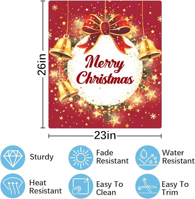 Merry Christmas Bell Bow Dishwasher Magnet Cover, Reusable Refrigerator Panel Stickers Microwave Front Door Covers Magnets for Kitchen Home Appliances Holiday Party Decorations 23 X 26 in