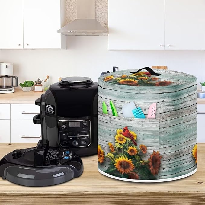 Xoenoiee Cardinal Bird Sunflower Print Kitchen Appliance Dust Cover with Pockets, Electric Pressure Cooker Cover for qt Compatible with Crock Pot, Rice Cooker Cover, for 6 Qt Pot