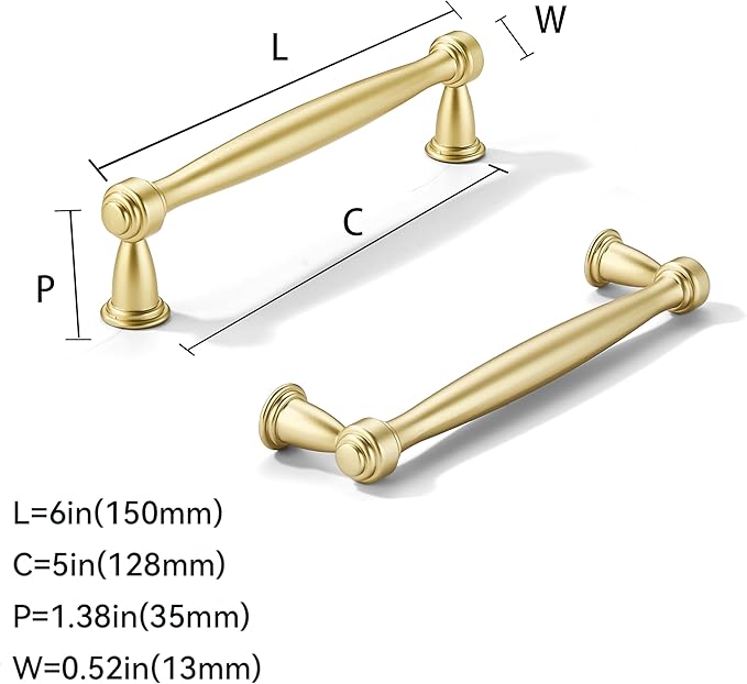 khtumeware 2 Pack 5 Inch(128mm) Brushed Gold Cabinet Pulls Matte Gold Kitchen Cabinet Handles Kitchen Cabinet Hardware for Cupboard Drawer Handles Dresser Pulls