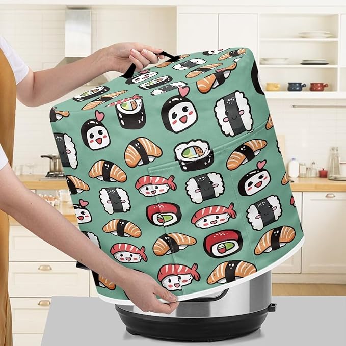 3 Quart Pressure Cooker Small Appliance Covers, Washable Dust Cover for Air Fryer Rice Cooker Kitchen Appliance Accessories with Storage Pockets, Sushi Print
