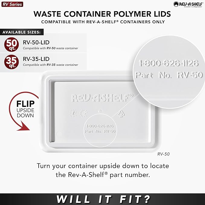 Rev-A-Shelf 50 Qt Under Sink Garbage Can Lid for Base Kitchen and Bathroom Cabinet, Replacement Plastic Trash Bin Lid Only, Silver, RV-50-LID-17-1-40