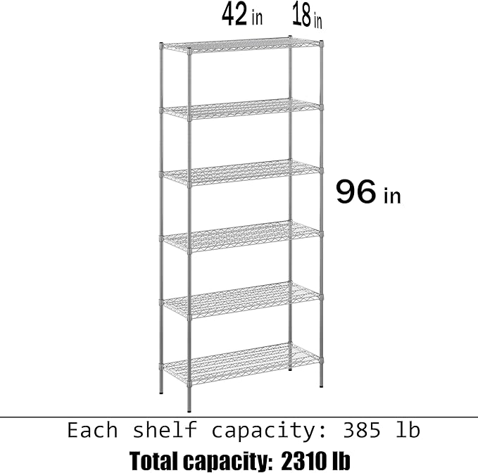18" Deep x 42" Wide x 96" Height Wire Shelving Kit | 6-Tier |NSF Commercial Storage Rack Unit