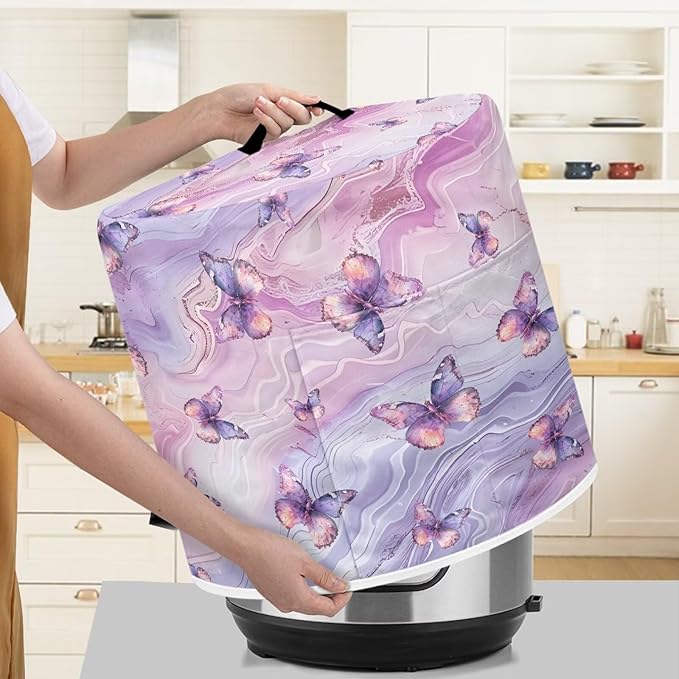 TODIYADDU Marble Pressure Cooker Cover with Pocket Butterfly Air Fryer Cover Dust Cover Insulated Kitchen Appliance Cover Protector for Pressure Cooker Instant Pots Accessories Presents
