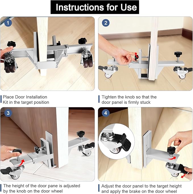 Heavy Door Installation Kit, Dolly Kit with Wheels ，Upgraded with Dual Wheels-Greater Load Bearing Capacity ，Adjustable Distance 0.8 "to 2.3", Used for Transporting Various Types Doors (Silver)