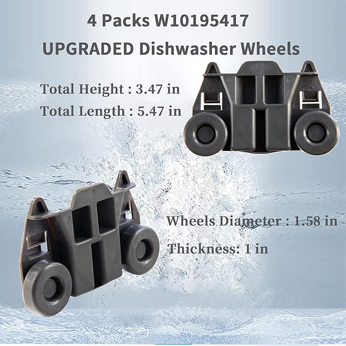 4 Packs W10195417 UPGRADED Dishwasher Wheels Lower Rack For kenmore whirlpool kitchen aid,Dishwasher Wheels Replaces Dish Rack Part Number AP4538395, PS2579553,WPW10195417, AH2579553, EA2579553