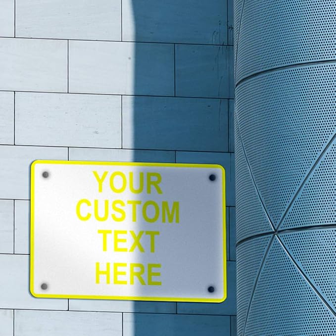 Aluminum Weatherproof Metal Sign Multiple Sizes Custom Personalized Text Here White Yellow Caution Horizontal Street Signs 14x10Inches