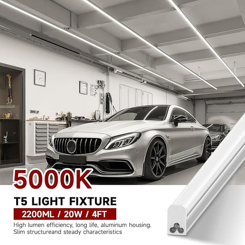 12 Pack 4FT T5 LED Shop Light, 20W, 5000K 2200LM, Linkable Utility Fixture for Under Cabinet, Kitchen, Garage, Basement, Workshop Lighting, Easy Installation, Plug & Play